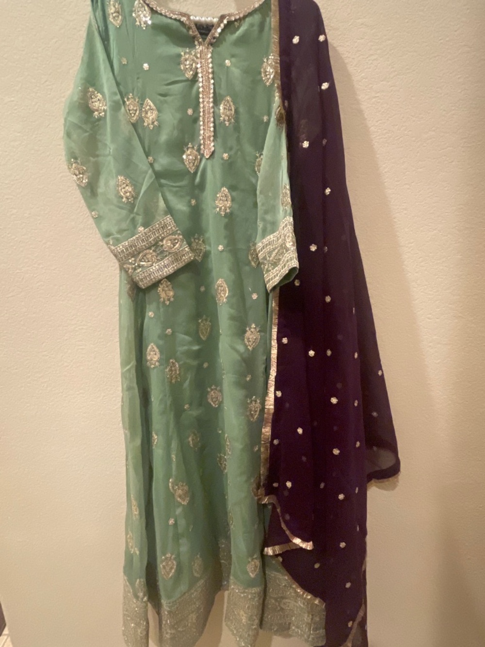 Pastel green chiffon suit